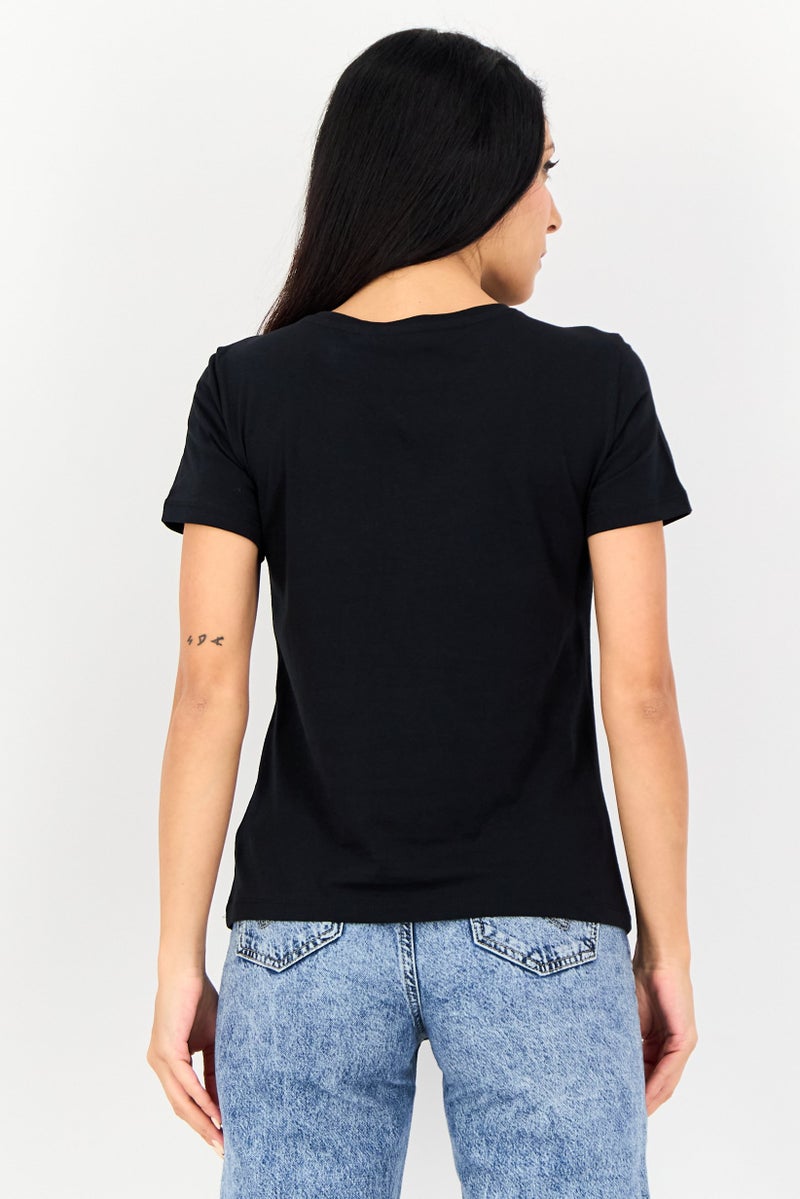 ONLY Women Crew Neck Short Sleeve Graphic Print T-Shirt, Black - Image 3