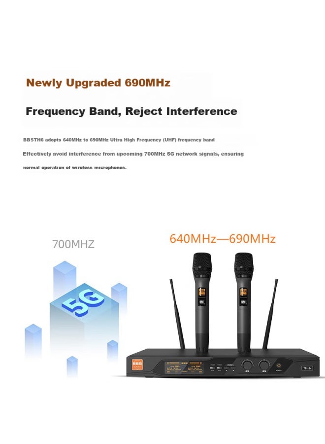 Bbs U-segment Handheld Dual Wireless Microphone Professional Conference Speech Uhf Live Microphone 100m Transmission Stage Singing Home Ktv Hosting Training Evening Party Th-6 - Image 3