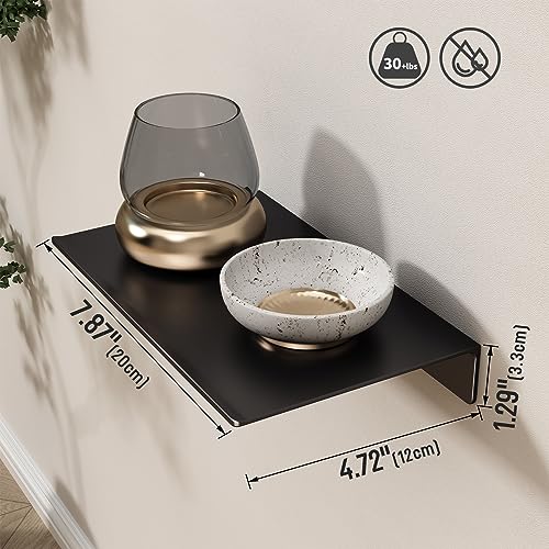 Danpoo Small Floating Shelf for Wall Storage, Mini Display Shelf for Collectibles, Metal Wall Shelf for Bathroom/Living Room/Kitchen/Bedroom(Black, 8") - Image 2