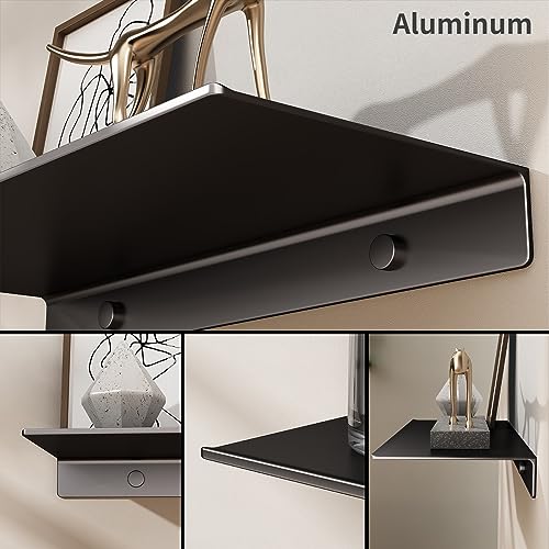 Danpoo Small Floating Shelf for Wall Storage, Mini Display Shelf for Collectibles, Metal Wall Shelf for Bathroom/Living Room/Kitchen/Bedroom(Black, 8") - Image 3
