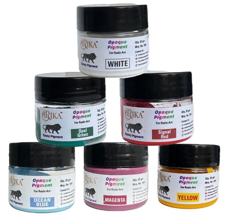 IRIKA Vibrant Artistry: 6-Color Opaque Paste Pigment Resin Art Set (20g Each) - White, Opal Green, Signal Red, Ocean Blue, Magenta, Yellow - Non-Toxic Resin Pigment Set for Creative Art Projects - Image 1