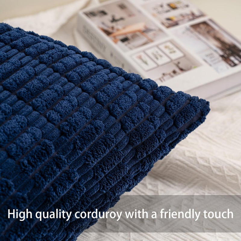 Aegero Pack of 2 Corduroy Decorative Throw Pillow Covers 18x18 InchSoft Boho Striped Pillow Covers Modern Farmhouse Home Decor for Sofa Living Room Couch Bedï¼ˆBlueï¼‰ - Image 2