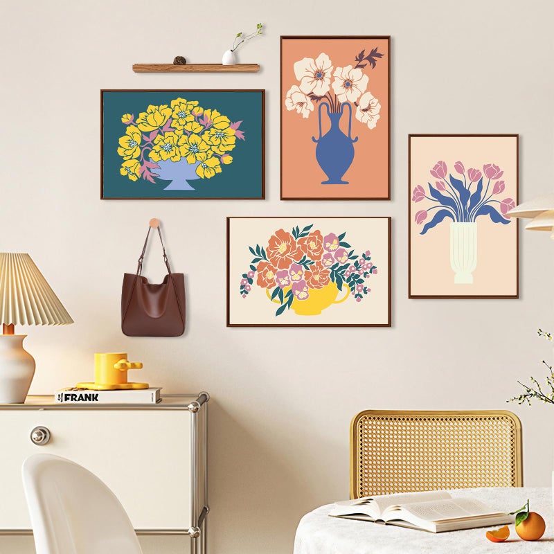 Okarina 4 Pack Paint by Numbers Kit for Adults with Frame Flowers, Framed Paint by Number for Adults Beginner with Wooden Easel, Floral Vase DIY Painting by Numbers Canvas Framed for Home Decor 8 x 12 Inch - Image 3