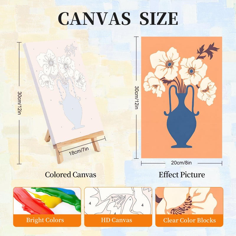 Okarina 4 Pack Paint by Numbers Kit for Adults with Frame Flowers, Framed Paint by Number for Adults Beginner with Wooden Easel, Floral Vase DIY Painting by Numbers Canvas Framed for Home Decor 8 x 12 Inch - Image 2