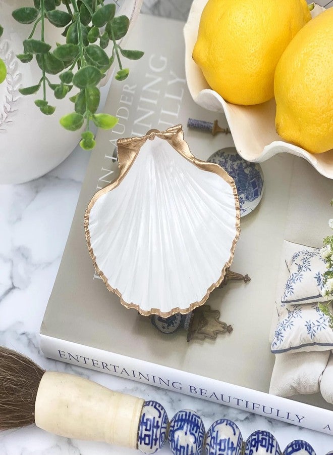 JUNERUSH صينية جونيروش الساحلية ذات التصميم الصدفي للمجوهرات/مستحضرات التجميل/منظم الطاولة | ديكور منزلي | صينية شموع | متعددة الاستخدامات (عبوة من قطعتين) - Image 3