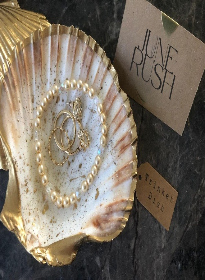 JUNERUSH صينية جونيروش الساحلية ذات التصميم الصدفي للمجوهرات/مستحضرات التجميل/منظم الطاولة | ديكور منزلي | صينية شموع | متعددة الاستخدامات (عبوة من قطعتين) - Image 4