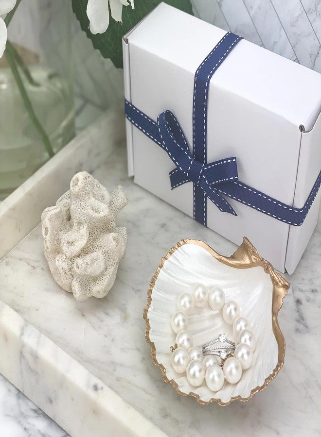 JUNERUSH صينية جونيروش الساحلية ذات التصميم الصدفي للمجوهرات/مستحضرات التجميل/منظم الطاولة | ديكور منزلي | صينية شموع | متعددة الاستخدامات (عبوة من قطعتين) - Image 2