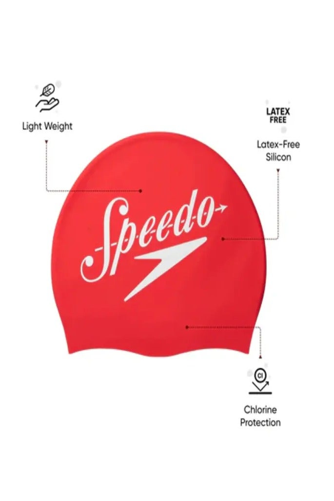 speedo Printed Silicone Swim Cap  Red, Hydrodynamic & Durable - Image 4