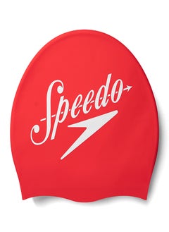 speedo Printed Silicone Swim Cap Red  - Image 1