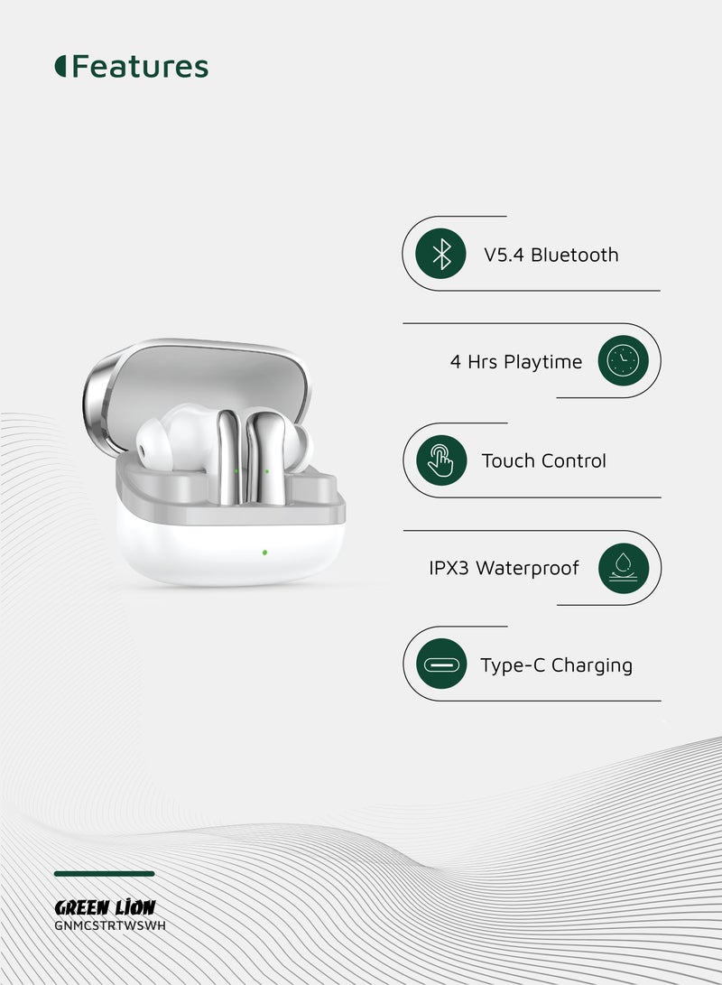 GREEN LION True Wireless Earbuds Manchester  with Bluetooth 5.4 & Low Latency Mode, 4H Playtime, Fast Charging, 8mm Drivers & Long Standby/ Ergonomic Noise-Isolating In-Ear Headphones for Music, Calls & Gaming - White - Image 2