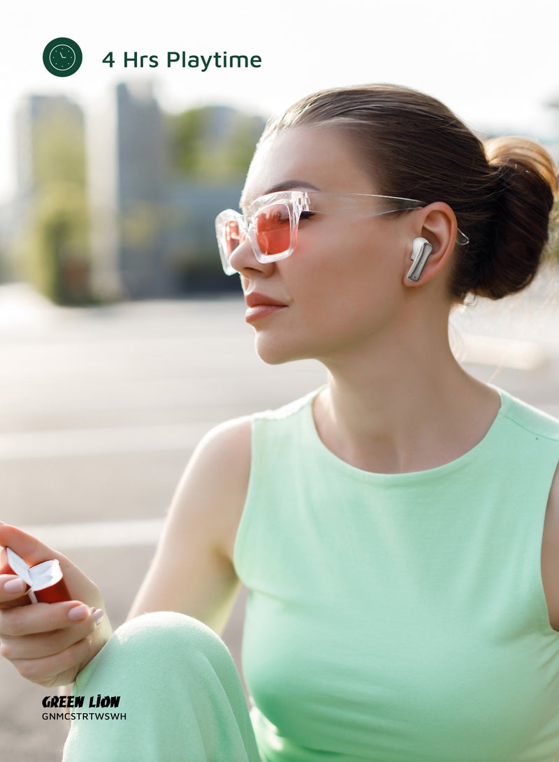 GREEN LION True Wireless Earbuds Manchester  with Bluetooth 5.4 & Low Latency Mode, 4H Playtime, Fast Charging, 8mm Drivers & Long Standby/ Ergonomic Noise-Isolating In-Ear Headphones for Music, Calls & Gaming - White - Image 4