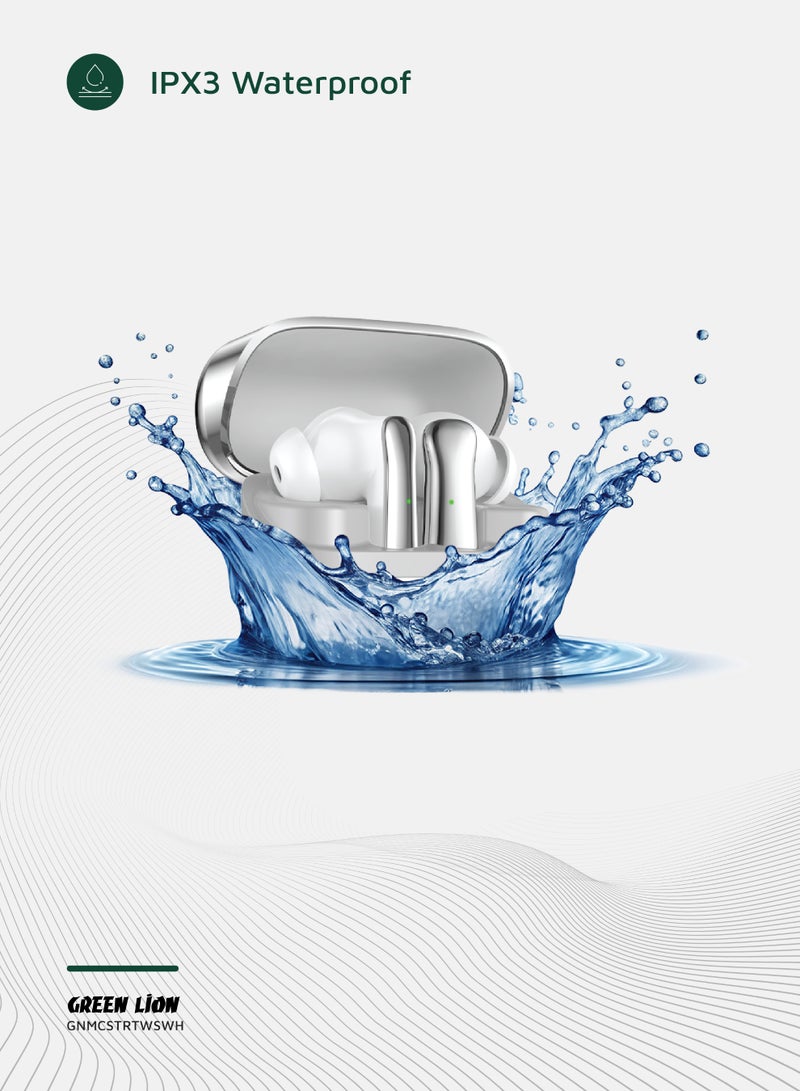 GREEN LION True Wireless Earbuds Manchester  with Bluetooth 5.4 & Low Latency Mode, 4H Playtime, Fast Charging, 8mm Drivers & Long Standby/ Ergonomic Noise-Isolating In-Ear Headphones for Music, Calls & Gaming - White - Image 5