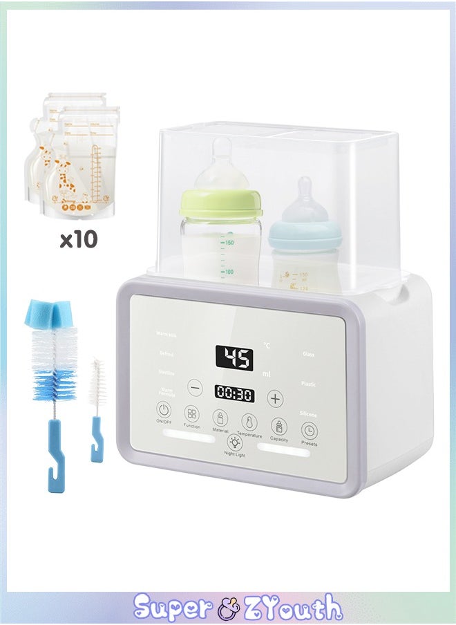 Super ZYouth Baby Double Bottle Warmer, 10-in-1 Multifunction Breast Milk Warmer with Night Light, Fast Baby Food Heater and Defrost Warmer with Timer, LCD Display Accurate Temperature Adjustment, 48H Keep Warm  - Image 1