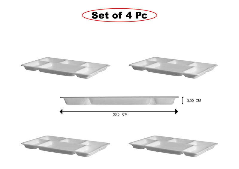 THW Acrylic 6in1 Six Compartment Portion Fast Food Plate Thali, White- 4 Pieces Set - Image 2