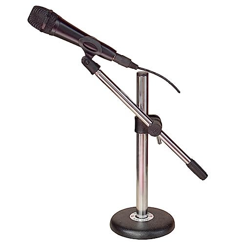 kh Iron Base Universal Microphone Stand for Desktop/Table/Floor Stand for Harmonium, Table, Podcasting With (Mic Clip) (COMMERCIAL) - Image 1