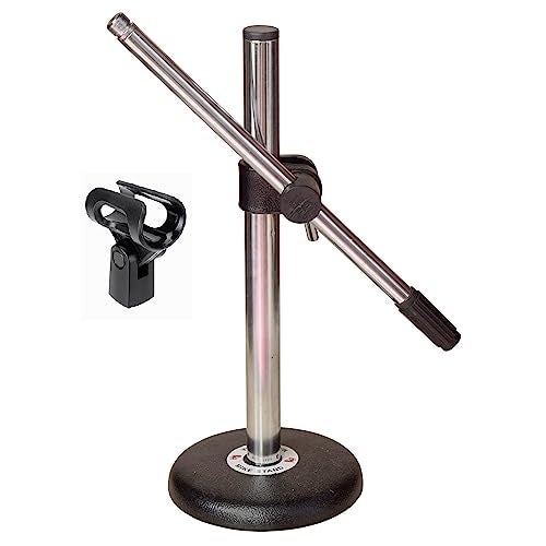 kh Iron Base Universal Microphone Stand for Desktop/Table/Floor Stand for Harmonium, Table, Podcasting With (Mic Clip) (COMMERCIAL) - Image 3