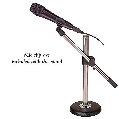 kh Iron Base Universal Microphone Stand for Desktop/Table/Floor Stand for Harmonium, Table, Podcasting With (Mic Clip) (COMMERCIAL) - Image 2