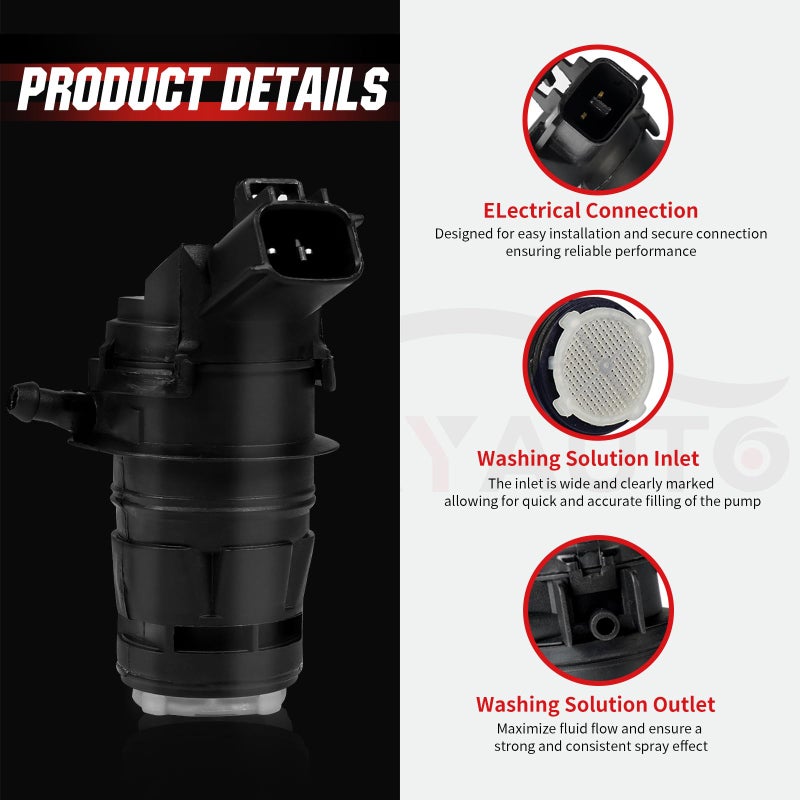 OTUAYAUTO 85330-60190 Windshield Washer Pump with Grommet Replacement For Toyota, Lexus, Subaru, Mazda, Nissan, Acura, Honda Replaces OEM 85330-AE010, 85330-60180 - Image 4