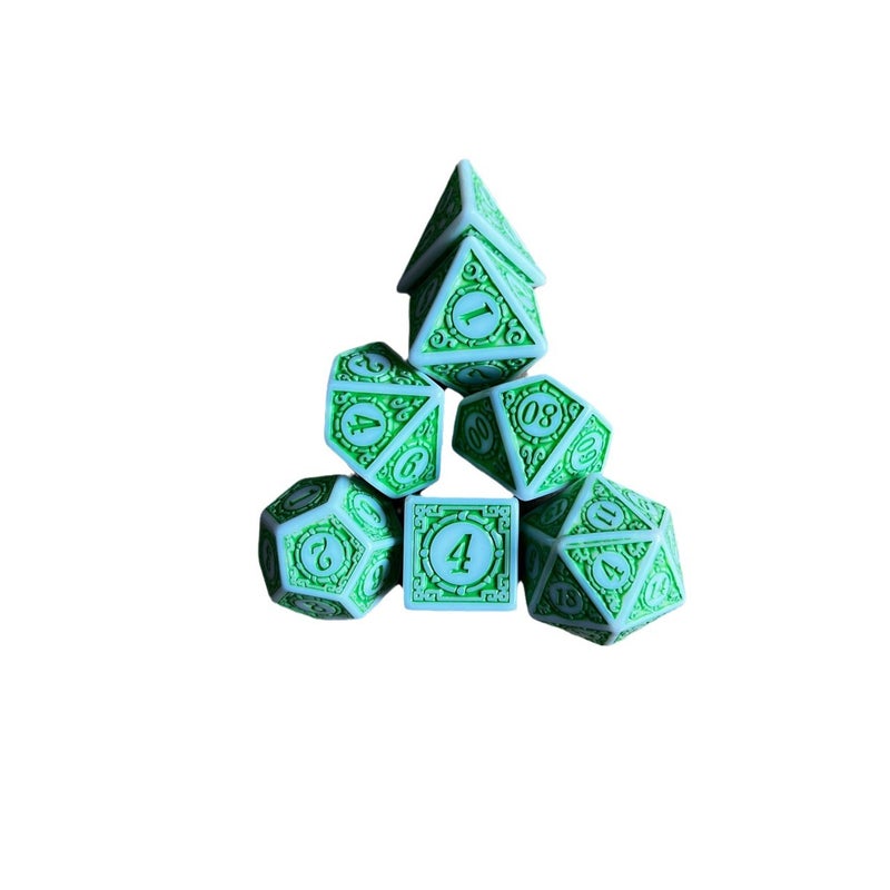 Patented Set Of Seven Complex Patterns, Retro Antique Solid Color White Dot Oil Graphics Dice Game Dice Sale - Image 5