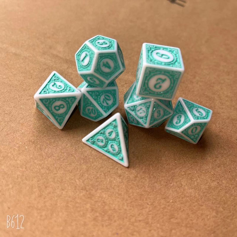 Patented Set Of Seven Complex Patterns, Retro Antique Solid Color White Dot Oil Graphics Dice Game Dice Sale - Image 2