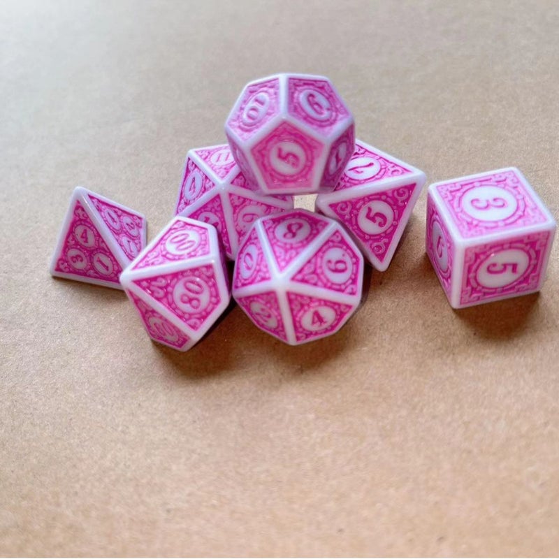 Patented Set Of Seven Complex Patterns, Retro Antique Solid Color White Dot Oil Graphics Dice Game Dice Sale - Image 3