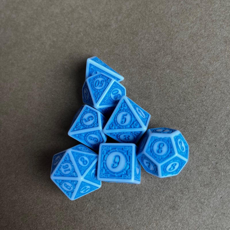Patented Set Of Seven Complex Patterns, Retro Antique Solid Color White Dot Oil Graphics Dice Game Dice Sale - Image 1