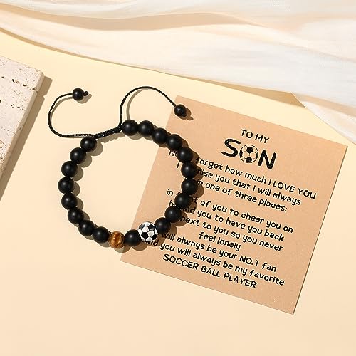 MIXJOY Soccer Gifts for Teen Son Age 8-12 12-16, To My Son Soccer Bead Black Braided Bracelet Gifts, Soccer Player Son Gifts, Graduation Birthday Christmas Gifts for Soccer Lover Son - Image 3