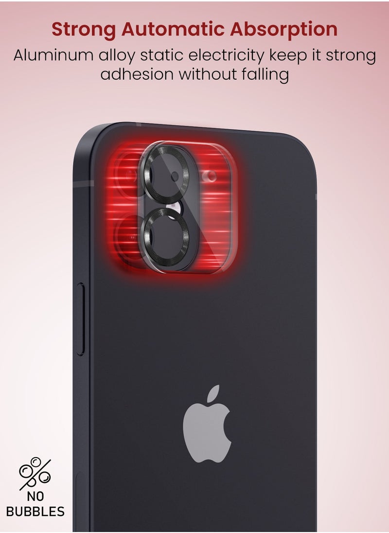 Moxedo Moxedo Camera Lens Protector, 9H Tempered Glass, Scratch Resistant Aluminum Alloy Frame Camera Cover Screen Protector Compatible for iPhone 12/6.1 inch - EERIE BLACK  - Image 2