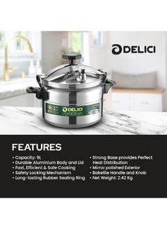 DELICI Aluminum Pressure Cooker  Pressure Pot Arabic Cooker Silver 9 Liter  - Image 4