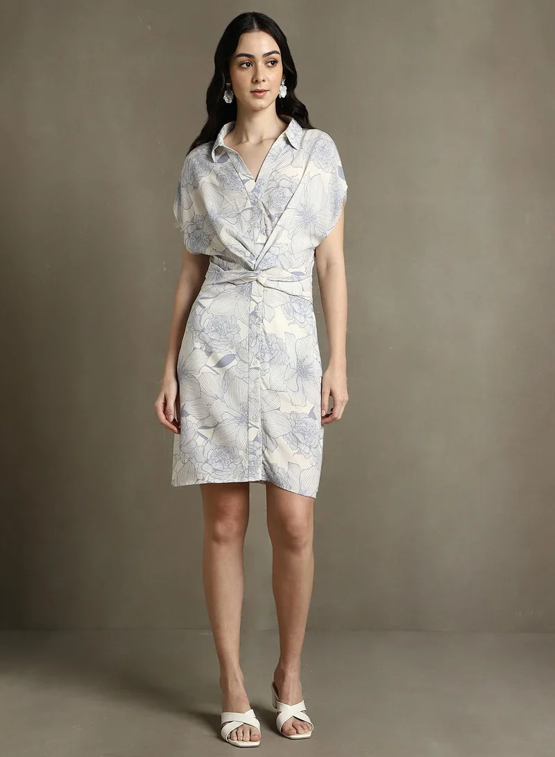 Dennis Lingo ivory with blue floral print White Dresses For Women for Women | Best Price UAE