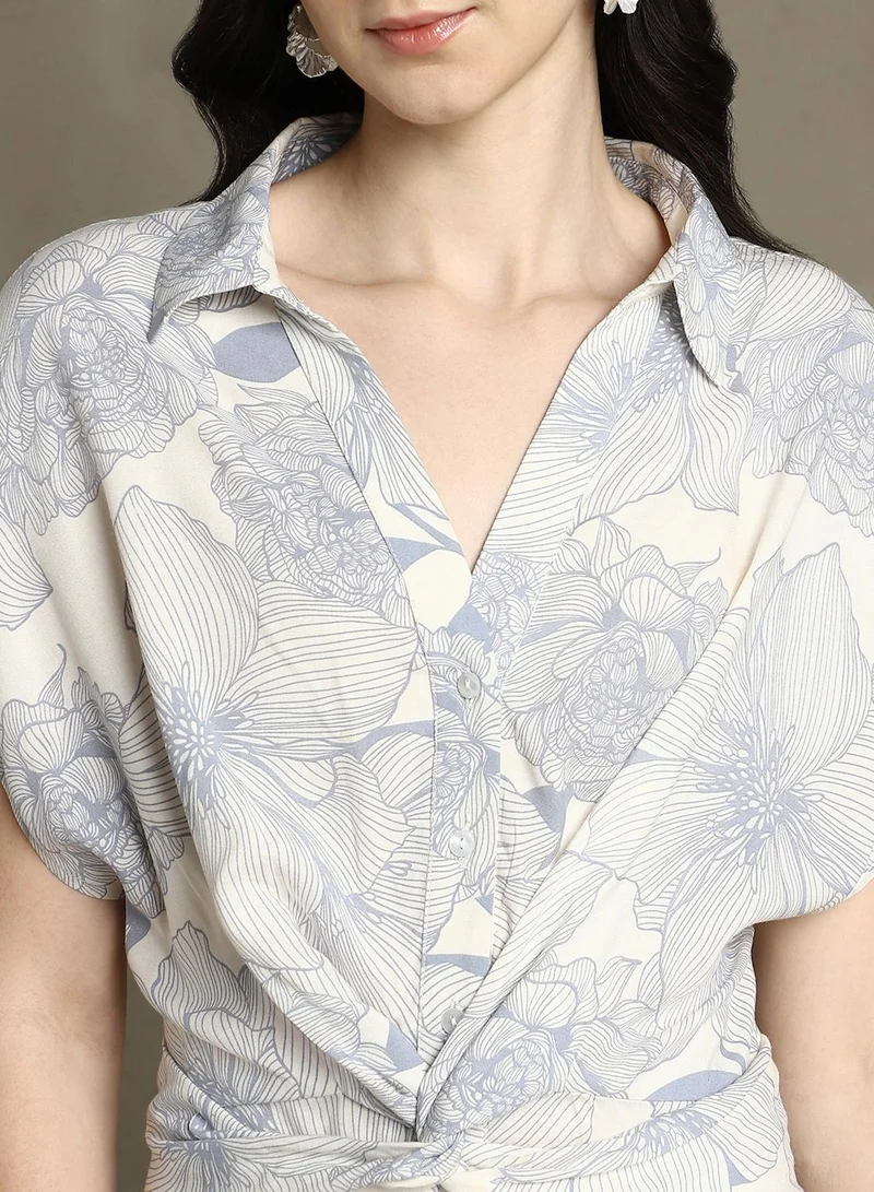 Dennis Lingo ivory with blue floral print White Dresses For Women for Women | Best Price UAE