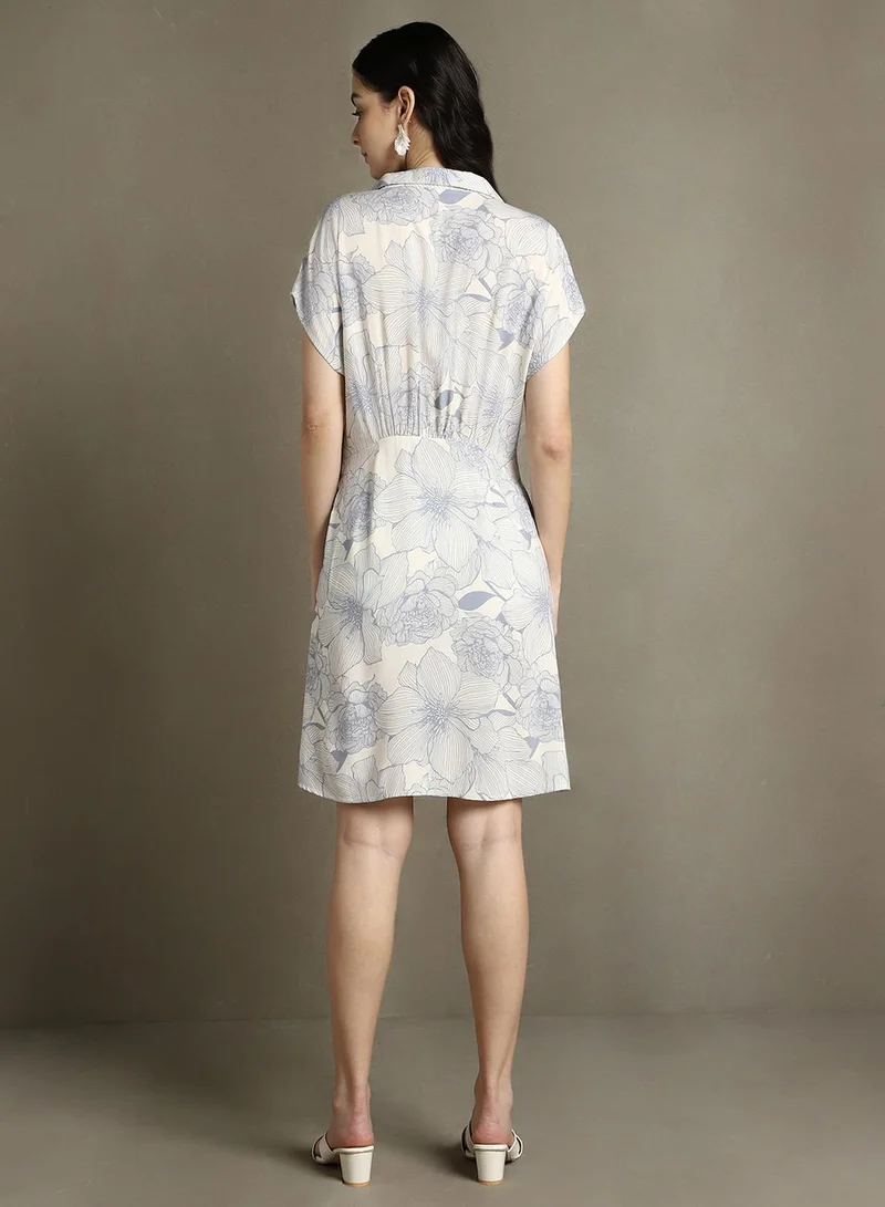 Dennis Lingo ivory with blue floral print White Dresses For Women for Women | Best Price UAE