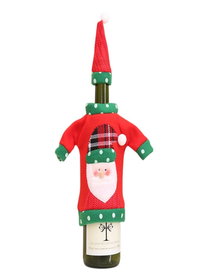 Moira Christmas Wine Bottle Cover, Santa Sweater Design with Cap, Red and Green Holiday Decoration, Festive Gift Bottle Accessory - Image 1