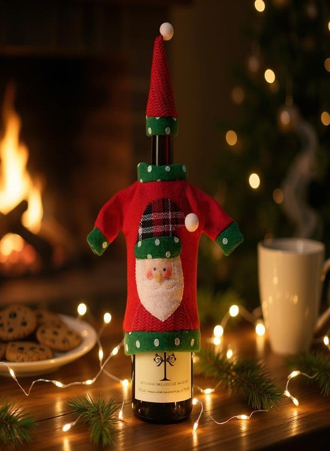 Moira Christmas Wine Bottle Cover, Santa Sweater Design with Cap, Red and Green Holiday Decoration, Festive Gift Bottle Accessory - Image 2