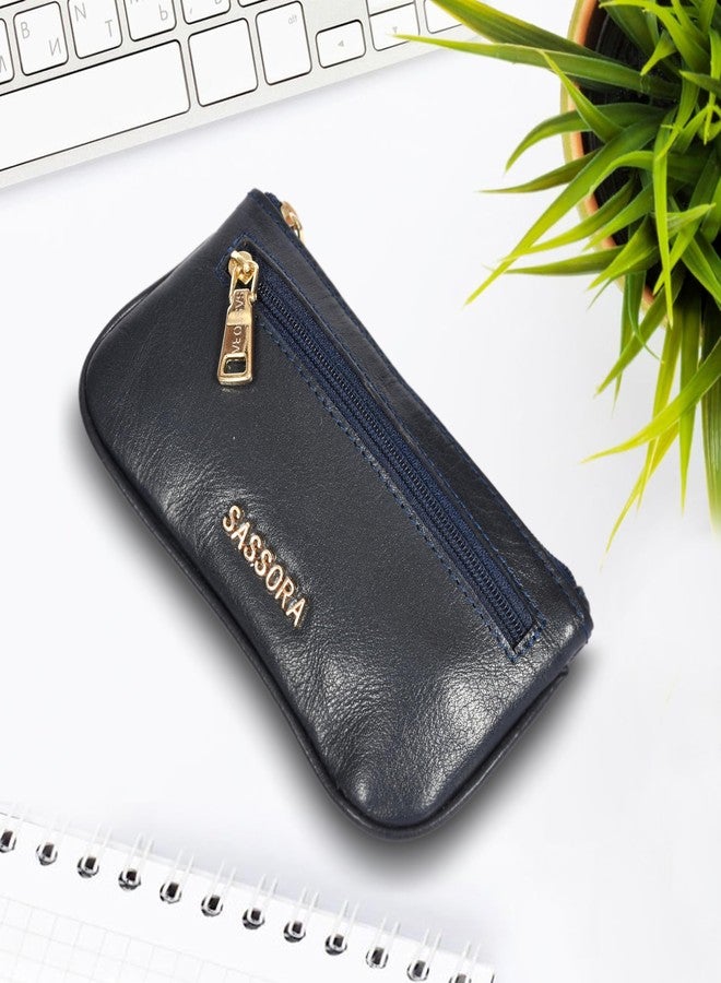Sassora Premium Genuine Leather Small Unisex Key Case Pouch (Navy) - Image 5