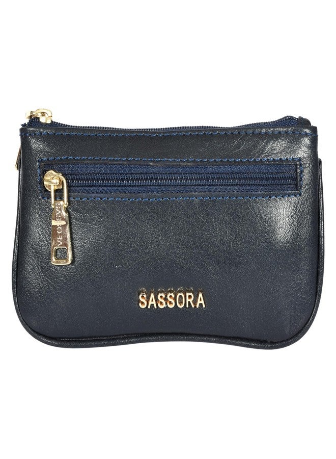Sassora Premium Genuine Leather Small Unisex Key Case Pouch (Navy) - Image 1