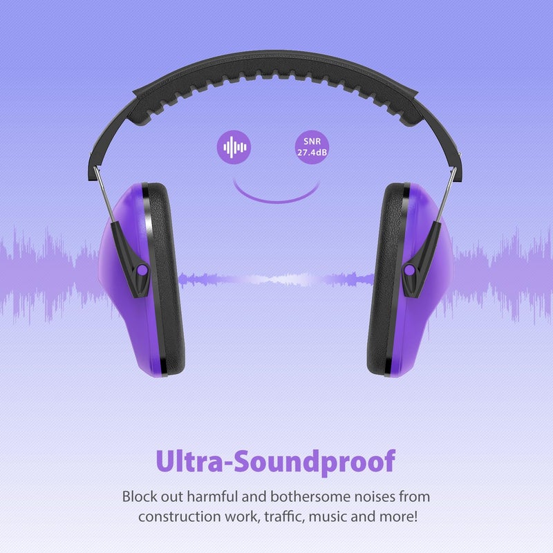 Dr.meter Ear Muffs for Noise Reduction: EM100 SNR27.4 Kids Ear Protection with Adjustable Headband - Kids Noise Cancelling Headphones for Monster Truck, Concerts, Fireworks and Air Shows - Purple - Image 5