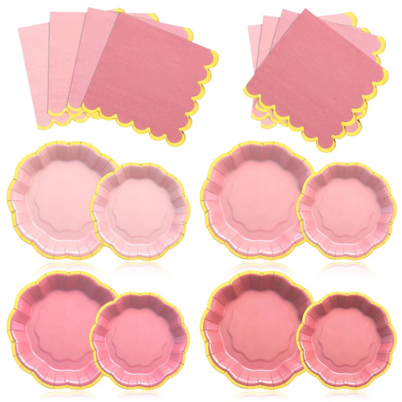 Vesici 60 Pcs Pink Party Plates with Napkins 9 Inch 7 Inch Paper Plates and Disposable Napkins with Gold Foil Border for Bridal Baby Shower Tea Birthday Wedding Party Supplies - Image 1