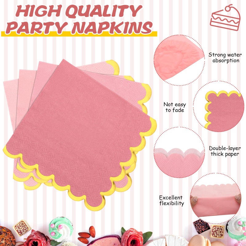 Vesici 60 Pcs Pink Party Plates with Napkins 9 Inch 7 Inch Paper Plates and Disposable Napkins with Gold Foil Border for Bridal Baby Shower Tea Birthday Wedding Party Supplies - Image 4