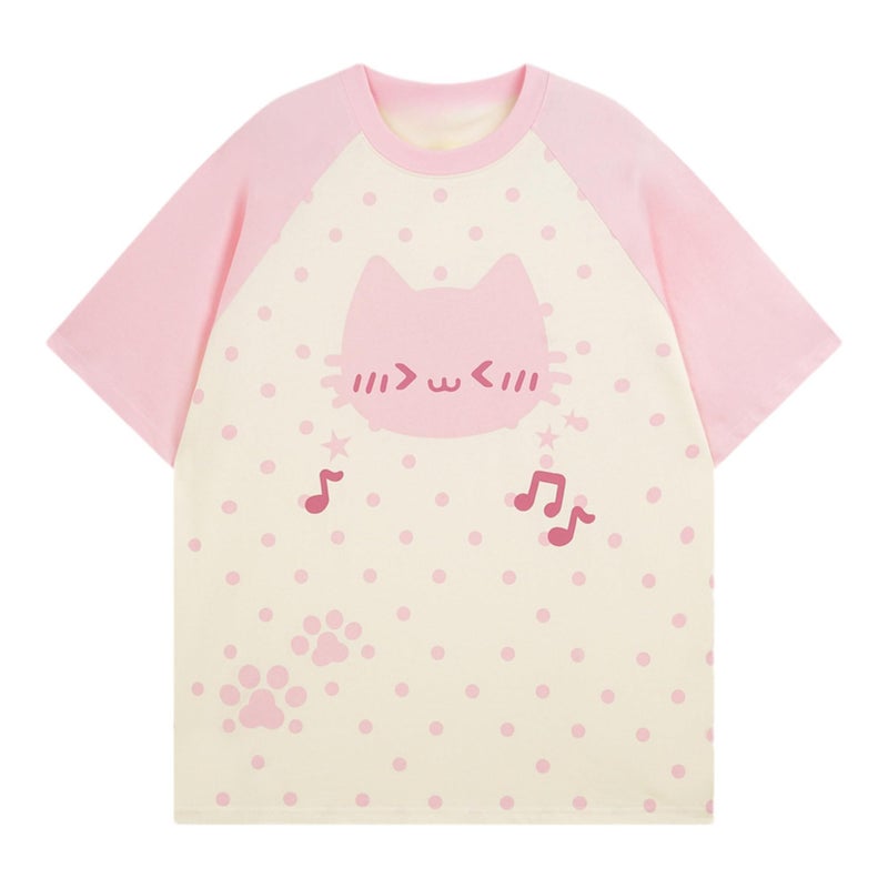 KSDDC Y2K Cutecore Kawaii Teen Shirt Coquette Harajuku Oversize Japan Cat Print Cute Tshirt Top Clothes (Pink,Small) - Image 1