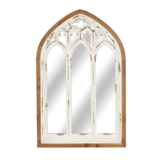 ARCH WINDOW WALL MIRROR FARMHOUSE CATHEDRAL WALL DECOR WITH WOODEN FRAME FOR ENTRYWAY HALLWAY LIVING ROOM 1614 X 138 X 252