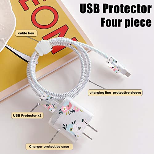 CameCosy Cute DIY Protectors Cable Protector for iPhone ChargerElegant White Flowers PatternData Cable Charger Data Line Earphone Wire Saver for iPhone X 13 12 11 Pro Max - Image 3