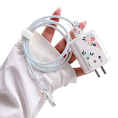 CameCosy Cute DIY Protectors Cable Protector for iPhone ChargerElegant White Flowers PatternData Cable Charger Data Line Earphone Wire Saver for iPhone X 13 12 11 Pro Max - Image 1
