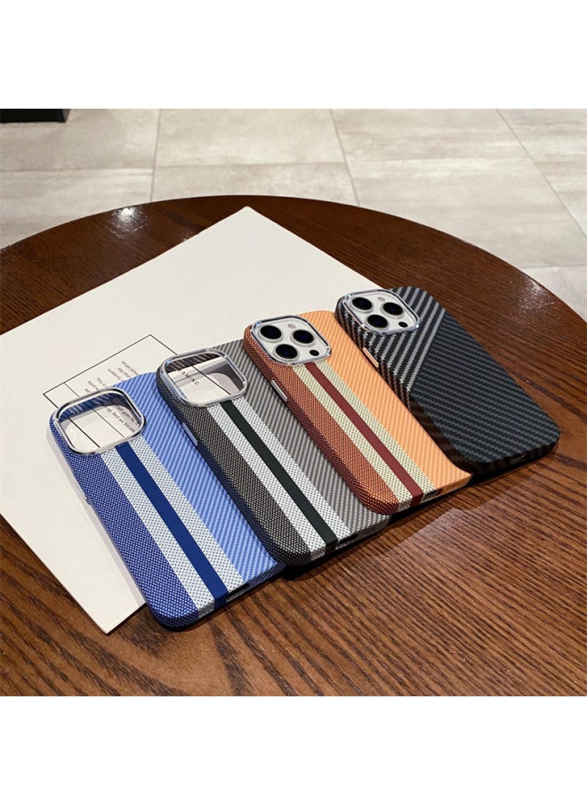 Generic - Kevlar Texture For Iphone 16 Mobile Phone Case Magnetic For Iphone14 Water Sticker 13 Metal 15Promax Hard Shell-Color:Sj15 [water Sticker Magnetic Suction] Varnish Oblique Three-color Pattern-Applicable Model:For Iphone13Promax - Image 1