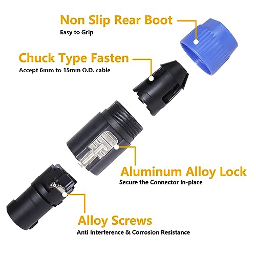 HBU 10 PCS 4 Pole Speakon Connectors - Pack of 10 Pro DJ PA Speak-On Connector with Twist Lock - 4 Conductor Audio Adapter Replacement - Compatible NL4FC, NL4FX, NLT4X, NL2FC, NL2FX - Image 4