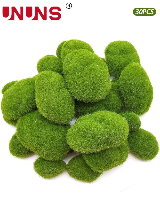 UNUNS 30PCS Artificial Moss Rocks,3 Size Faux Green Moss Covered Stones Green Moss Balls Decorative Fake Moss Decor  - Image 1