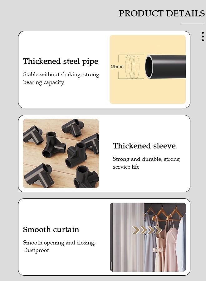 DUNISO Clothing Storage Cabinet with Curtain, Portable Wardrobe Storage Closet with 4 Hooks,4 Storage Box and Top 1 Crossbars, Coat Rack Freestanding with Shelves, for Living Room, Bedroom, Clothes Room - Image 4