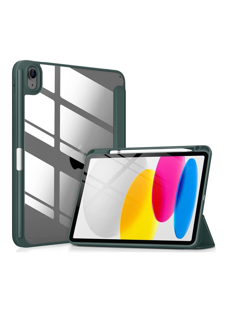 EVO Hybrid Case Compatible with iPad 10th Generation 2022 (10.9 Inch) - [Ultra Slim] Shockproof Clear Cover with Built-in Pencil Holder, Auto Wake/Sleep, Green 