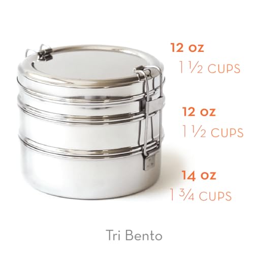 ECOlunchbox Tri Bento 3-Tier Stainless Steel Lunch Box | 4.5 Cups (36 oz) Capacity | 5.25 x 5.25 x 4 inches (13.5 x 13.5 x 10 cm) | Perfect for Meal Prep, Snacks & Portion Control | Durable, BPA Free - Image 3