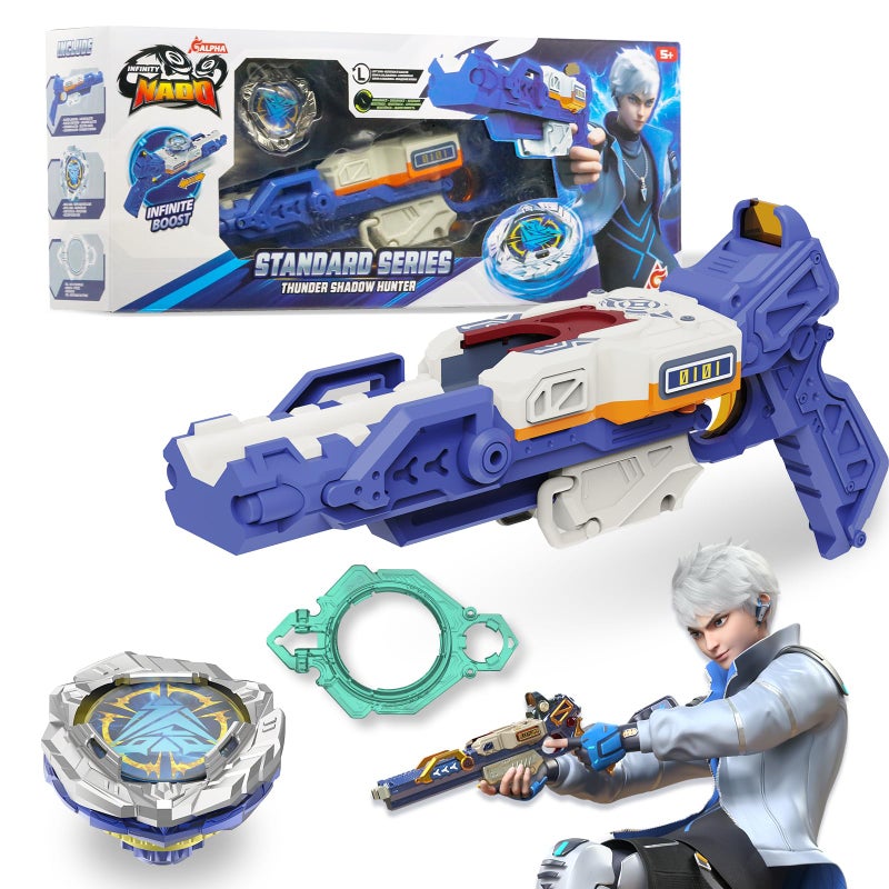 INFINITY NADO S7 Battle Top Starter Pack Set with Gunshaped Launcher Infinite Acceleration Metal Endurance Type Battle Toy LeftSpinning Top Game Toys for Boys Girls 5 Thunder shadow hunter blue - Image 3